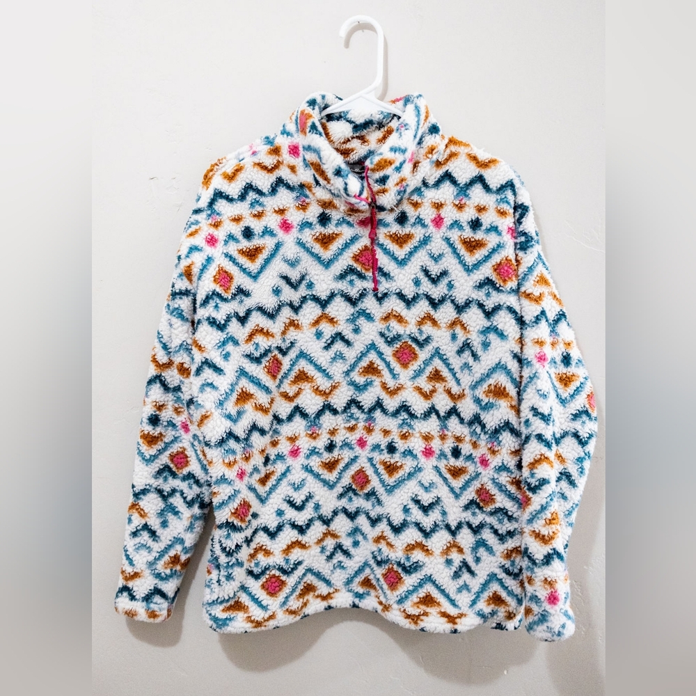 Eddie Bauer Fleece Sweater size L Womens 1/4 Zip Pullover Jacket Geometric Soft